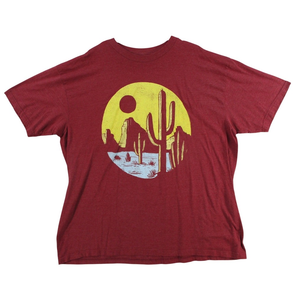 Mad Engine Mens 3XB Desert Cactus Graphic T-Shirt Burgundy Red Heathered Tee